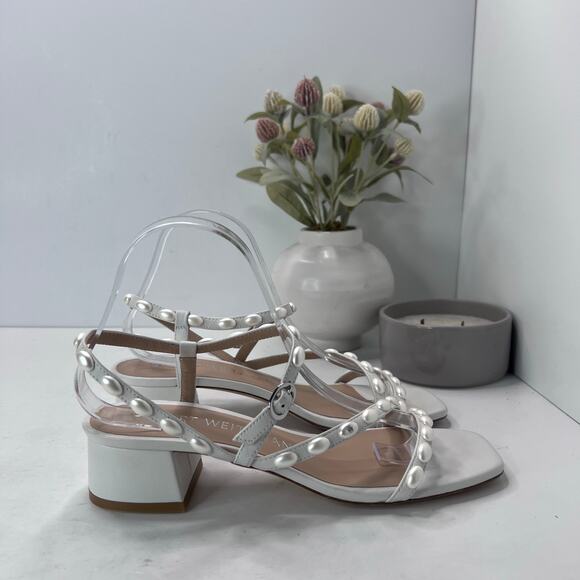 Stuart Weitzman Pearlita 35 Chunky Block Heel Sandal White Women's 8.5B - Picture 3 of 10